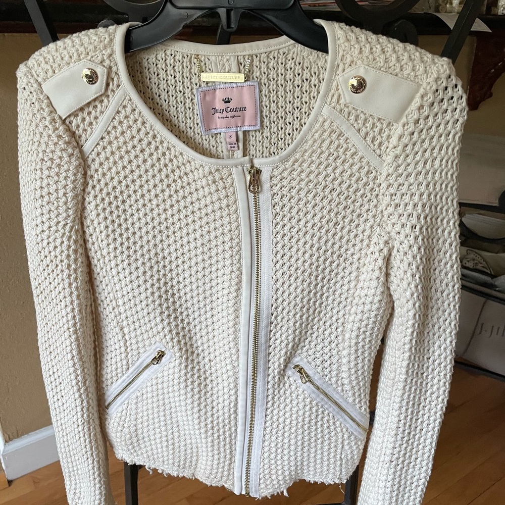 Juicy Couture Size Small Ivory Cream Knit Cardigan Jacket